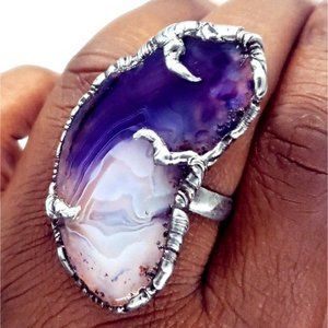 Gothic purple agate crystal statement ring